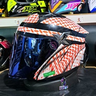JPX NOVA X V2 HELMET ISA ALKAF MOTIF BLACK RED HALF FACE DOUBLE VISOR ORIGINAL SNI DOT