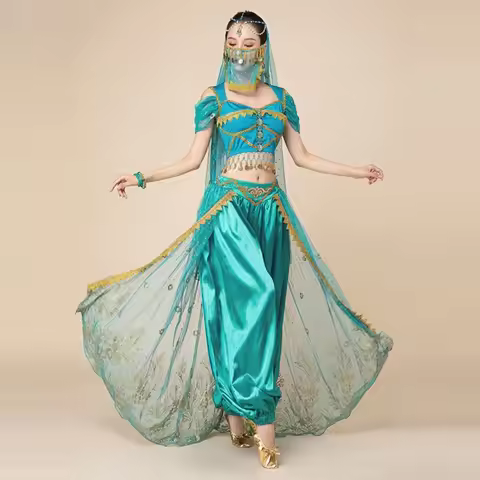 Princess Jasmine Belly Dance Costume - 2/3-Piece Adult Cosplay Outfit for Halloween,Stage Performanc