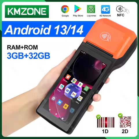 New 4G Android 13 POS PDA Terminal 2D Scanner Reader with built-in Thermal Receipt Bluetooth Bill Pr