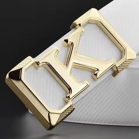 High Quality White Belt Boy Fashion Designer Casual Coskin Leather Metal Buckle Belt K Letter Men Be