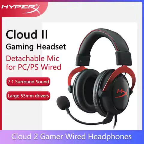 HyperX Cloud II Gaming Headset Hi-Fi 7.1 Surround Sound/Detachable Mic/USB Sound Card For PC PS Clou