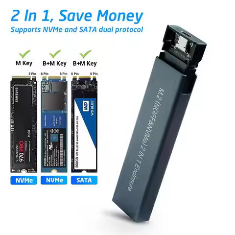 SSD M2 NVMe Case,Dual Protocol M.2 NVME PCIe NGFF SATA M2 SSD Adapter Case HD Externo for 2230 2242 