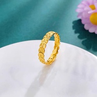 cincin lelaki ring 5G Gold Color Sand Gold 999 Crushed Ice Copper Coin Ring Men Women Light Luxury H