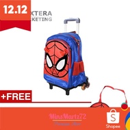 Super Hero Spider Cartoon Man 6 Wheels School Bag with Trolley for Kids