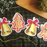 【聖誕限定】薑餅人 聖誕鐘 聖誕樹 曲奇 聖誕卡兩用套裝 掛飾 4張