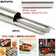 BUTUTU 20pcs Metal BBQ Skewers Practical Barbecue Flat BBQ Sticks