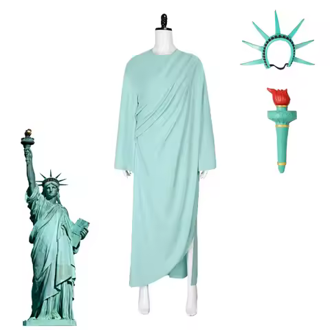 Cosplay Statue of Liberty Costume Female Green Robe Halloween Carnival Party Fancy Dress Headwear Su