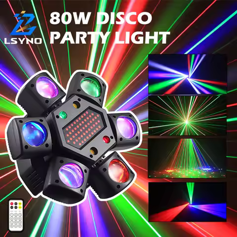 80W 6-Arm Moving Head Disco Party Light Remote Mini LED Beam DJ Mobile DMX Stage Effect For Bar Even