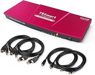 2-Port Dual Monitor KVM – HDMI + HDMI – 4K 60HZ – QHD 144HZ – Audio Output &amp; USB Sharing – Multimedia &amp; Gaming Keyboard-Red (Red)