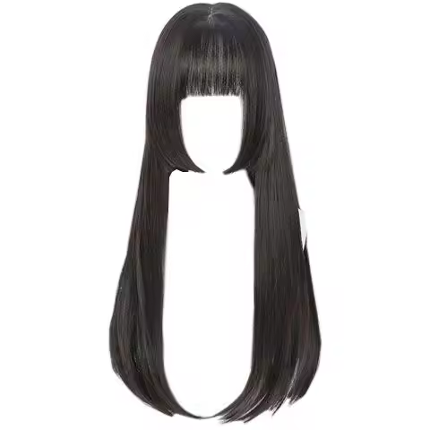 Hime Cut & Jellyfish Hairstyle Wig | Black Long Straight Lolita Cosplay Full Cap for Gothic & Kawaii