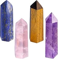 TUMBEELLUWA Pack of 4 Hexagonal Crystal Wands Healing Chakra Single-Pointed Column Polished Reiki Qu
