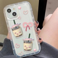 [Photo Frame Airbag case] for iphone 14promax 11 13 12 7Plus XR X XS Max Cute Bubble Tea cover