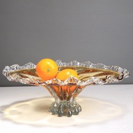 Decorative Glass Fruit Plate Water European Style Crystal Home Decor Wave Edge Fruit Plate Creative 