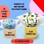 *Ready Stock* 10 Pieces Baby/Kids 3 Play 3D Meltblown Polypropylene Face Mask 0-3 Years Old 4-12 Yea