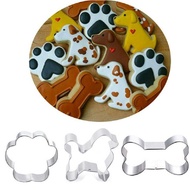 3Pcs Stainless Steel Cake Cutter Puppy Dog Bone Paw Shape Cookie Baking Mould