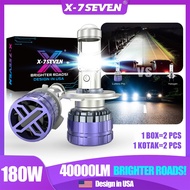 X-7SEVEN USA H4 H11 H7 LED Headlight 180W 40000LM Projector Lens Canbus Fan 6500K Mini Car Lamp LHD