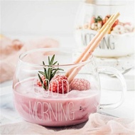 Good Morning 350ml White Printing Glass Coffee Mug - 9H9D