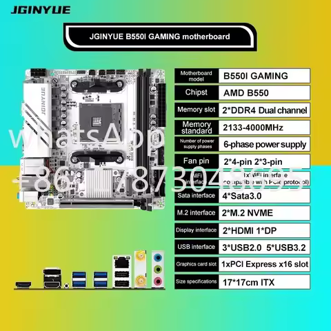 JGINYUE AMD B550 AM4 mini ITX Motherboard supports Ryzen R5 4000/5000 series processors DDR4 RAM PCI
