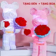 [Free Hammer + Lamp] Bearbrick Bearbrick Assembly Model Holding A Bouquet Of Roses With Heart 35cm High-Shrimp Store
