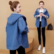 WGBS-4XL Women Denim Jacket Hoodied Loose Oversize Spring Autumn Fashion Casual Elegant Slim Jean Co