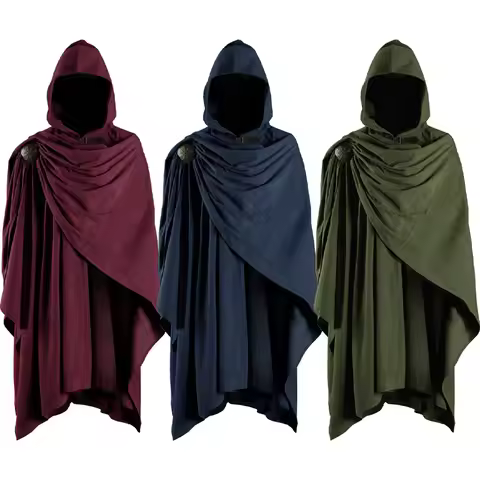 Medieval Corduroy Hooded Cape with Adjustable Brooch Halloween Cape Renaissance Costume Cape