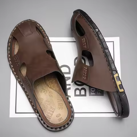 Mens Slippers Summer PU Leather Shoes Brand Large Size Male Slipper Men Sandal Fashion Slipper Luxur