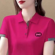 Womens Polo Shirt Summer Short-sleeved Lapel T-shirt Ladies Loose Large Size Polo Shirt