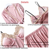 July's Song 5 Pieces Velvet Pajamas For Women Sexy Lace Sleepwear Pajama Set Winter Warm Sling N