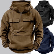 American Retro Tough Guy Sweatshirt Men Hooded Zipper Lining Thickened Loose ins Men Motorcycle Pull