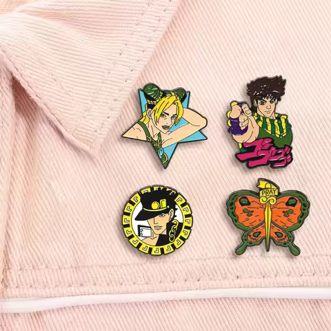 4Pcs/Set Anime JOJOS Character Enamel Brooch Cartoon Kujo Jotaro Metal Badge Lapel Pin Fashion Jewel