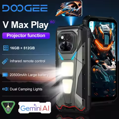 DOOGEE V Max Play Projector Rugged Phone 16GB+512GB 20500mAh 200MP Smartphon 5G 6.78" Display Dual C