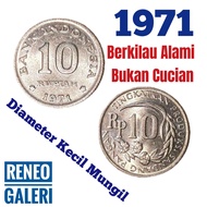 Berkilau asli Koin Mungil 10 Rupiah Tahun 1971 Uang kuno Kancing padi kapas duit lama Gress Luster K