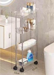Clear Acrylic thin narrow storage shelves with wheels for gaps 透明 亞克力 浴室 廚房 夾縫 置物 層架 帶輪 (L37cm 長 x D