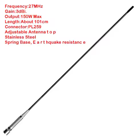 HH CB2702 CB Antenna 27MHz 3dBi High Gain Mobile Vecihle Radio PL259 150W Max Spring Base shockproof
