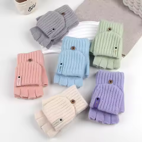 Knitted Winter Gloves for Women, Soft Warm Touchscreen Convertible Flip Top Mittens for Daily Use