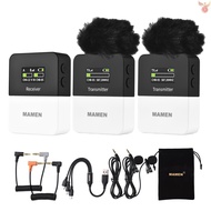 MAMEN KT-W1-K2 One-Trigger-Two UHF Wireless Microphone System(2 Transmitters &amp; 1 Receiver) Clip-on Mic 50M Transmission Rang Auto Pairing Real-time Mo Came-507