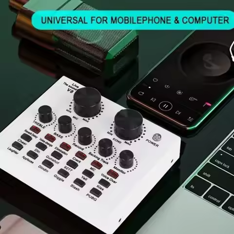Durable Audio Mixer V8 Sound Card Studio Record Professional Mic Sound Card Portable Black External 