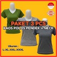 3 PCS Women's Plain Short V-neck T-shirts, Cool Spandex Material Women T Shirt Three Quarter Sleeve