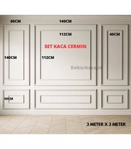 Paket Lengkap Set Wall Moulding Kayu Double List + Set Kaca Cermin Dinding 3M X 3M TINGGAL PASANG Te