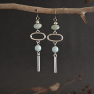 天河石長銀耳環配不銹鋼掛鉤垂墜耳環