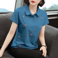 2023 New Middle aged Mothers Backing Shirt Collar Short sleeved T-shirt Female Polo Shirt
