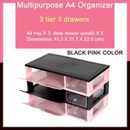 [KOREA Brand] Multi Purpose Rack A4 Organizer 3 tier 3 drawers Black Pink Color
