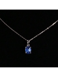 925銀簡約單鑽項鍊，掛有天然青晶石橢圓形6*8mm 1.7克拉藍色寶石，適合女性，是一份不錯的禮物