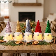 SHOOGOO Christmas Gnome Figurine, Fabric Sequin Pointed Hat Lighted Gnome Decoration,  Light Up Free