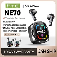 HTC NE70 AI Earphones Bluetooth 6.0 Live Translation Headphone Multifunction LED Screen Earphone HiF