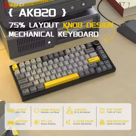 AJAZZ AK820 / AK820PRO Gaming Keyboard with Tft Screen Hot Swap Gasket RGB Custom Mechanical Keyboar