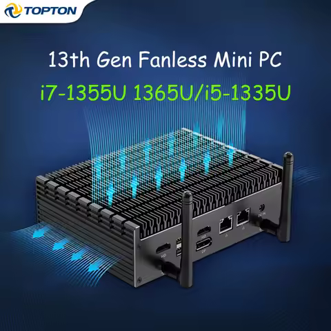 Topton Fanless Mini PC 13th Gen Intel i7 1355U i5 1335U Windows 11 PCIE4.0 Dual 2.5G LAN Tunderbolt 