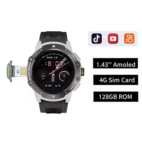 NEW KB08 Smart Watch 4G Network SIM Card 1.43''AMOLED 200W Camera with GPS Wifi Google Play Dynamic 