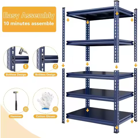 72" Garage Shelving Heavy Duty Storage Shelves Holds 2000 LBS Adjustable 5-Tier Metal Shelving Units