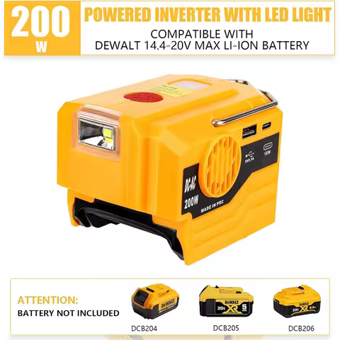 AC 220V For Makita/Ryobi/Bosch/Dewalt/Milwaukee 18V Lithium Battery Outdoor Inverter Generator 200W 